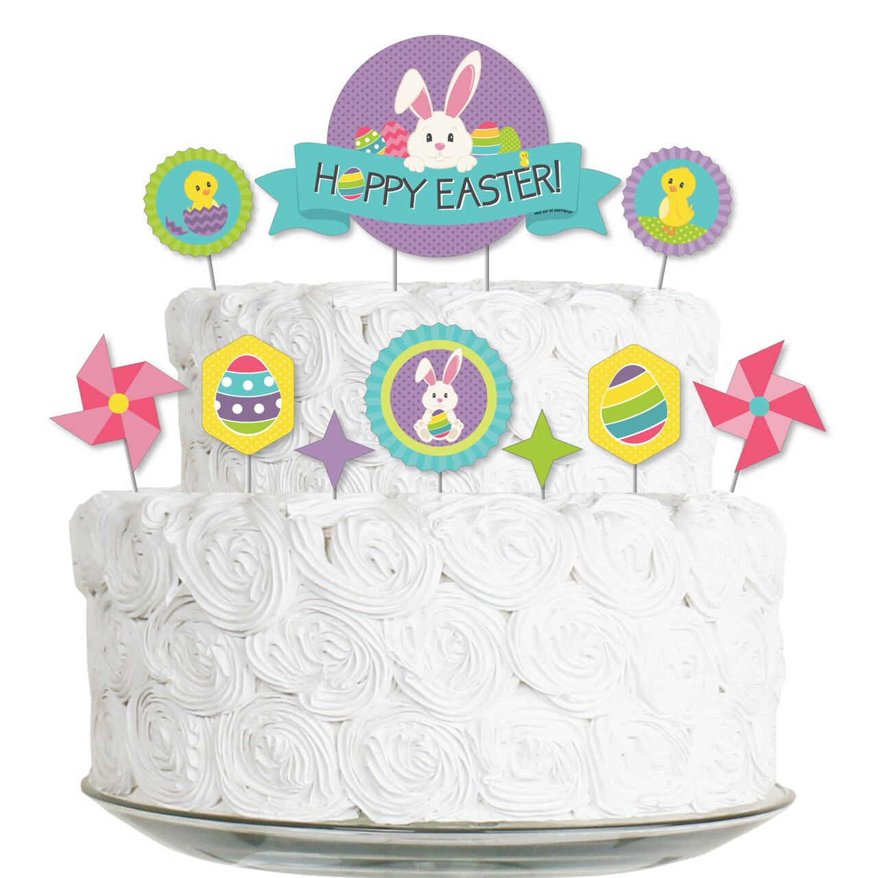 Big Dot of Happiness Hippity Hoppity - Easter Bunny Party Cake Decorating Kit - Hoppy Easter Cake Topper Set - 11 Pieces